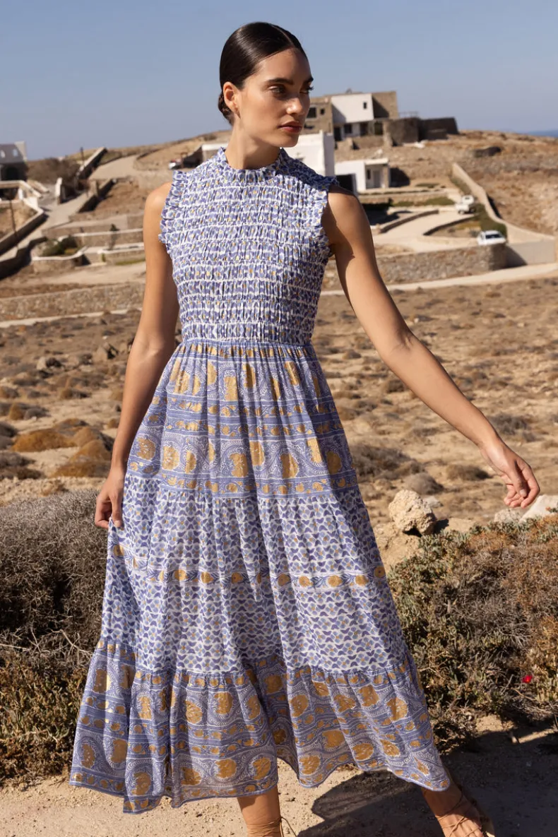 Sleeveless Smocked Maxi- Veranda Blue