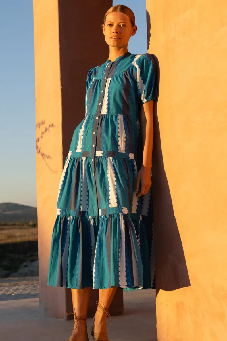 Scoop Tiered Midi- Meko Blue