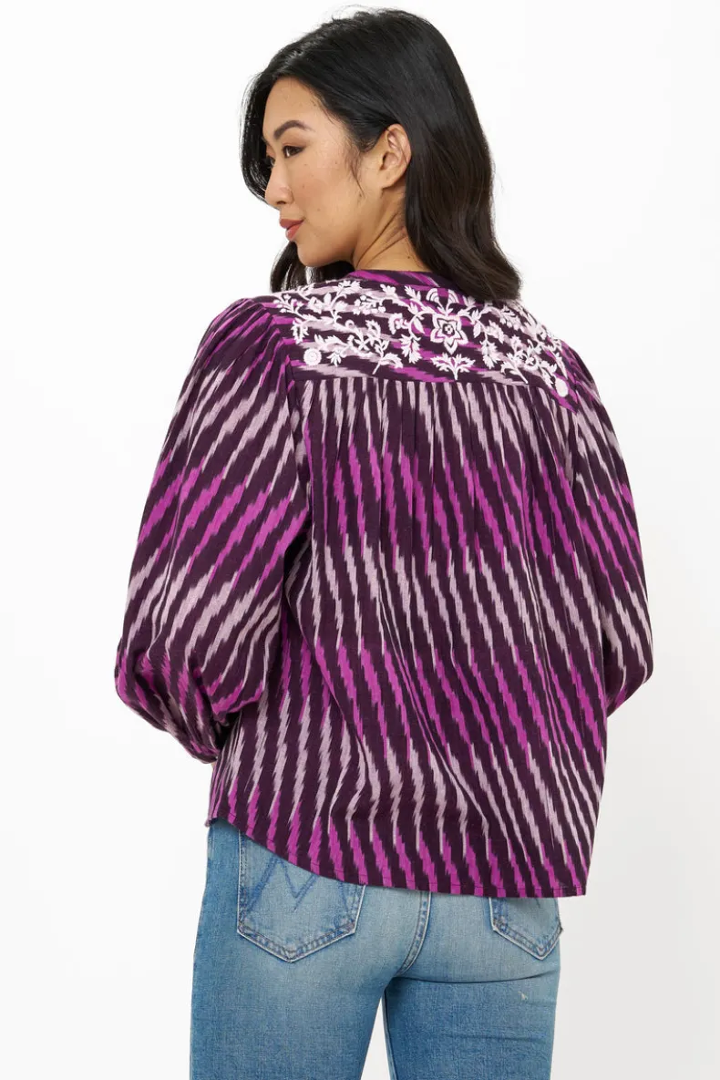 Embroidered Long Sleeve Top- Ikat Purple