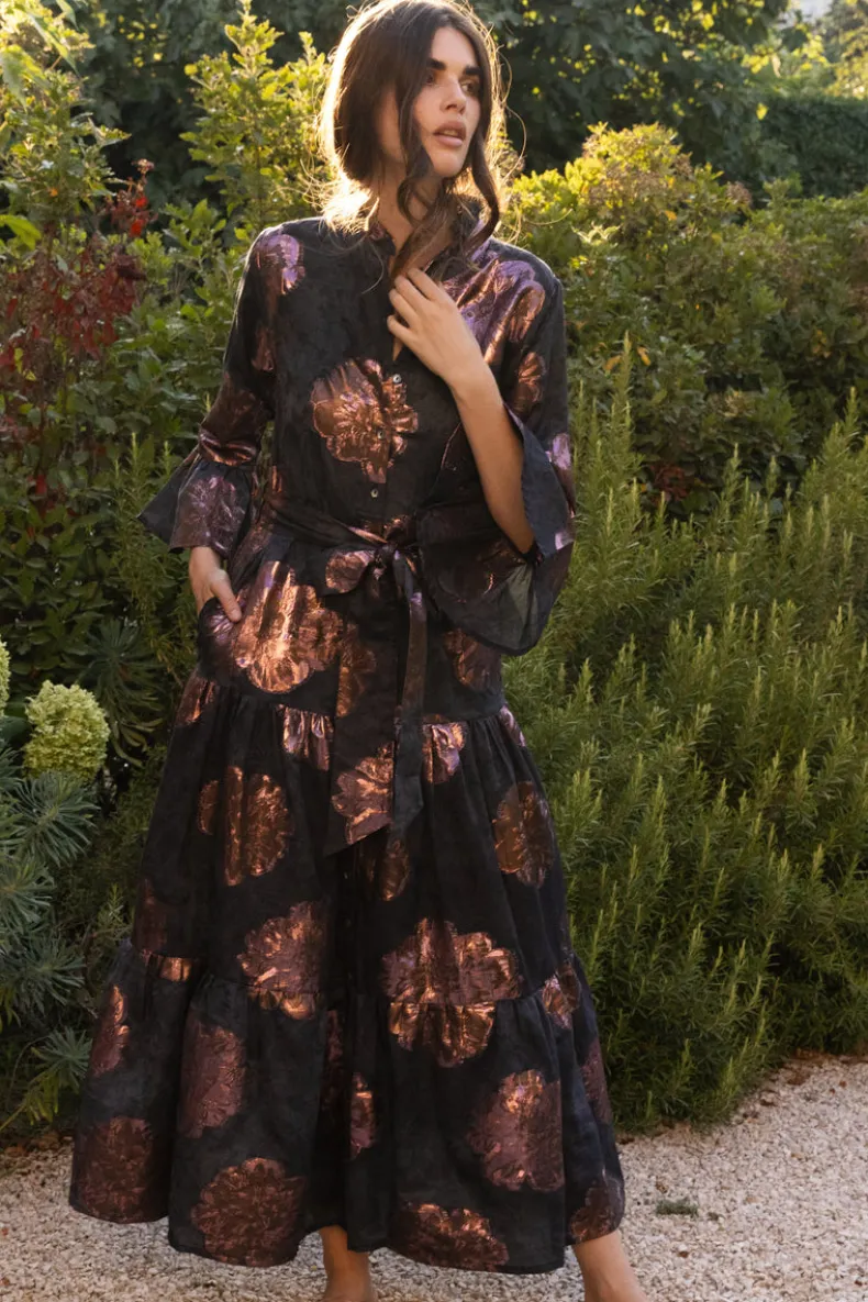 Ruffle Collar Bell Maxi- Rosa Black