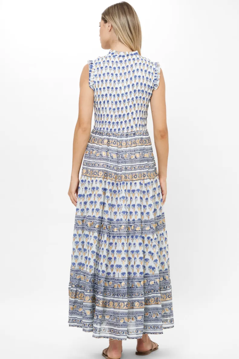 Sleeveless Smocked Maxi- Lotus Navy