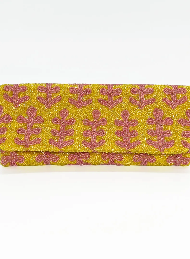 Beaded Clutch- Fern Pink Yellow
