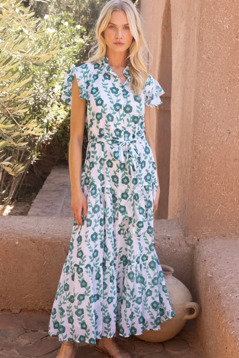 Ruffle Collar Button Maxi- Toscana Green