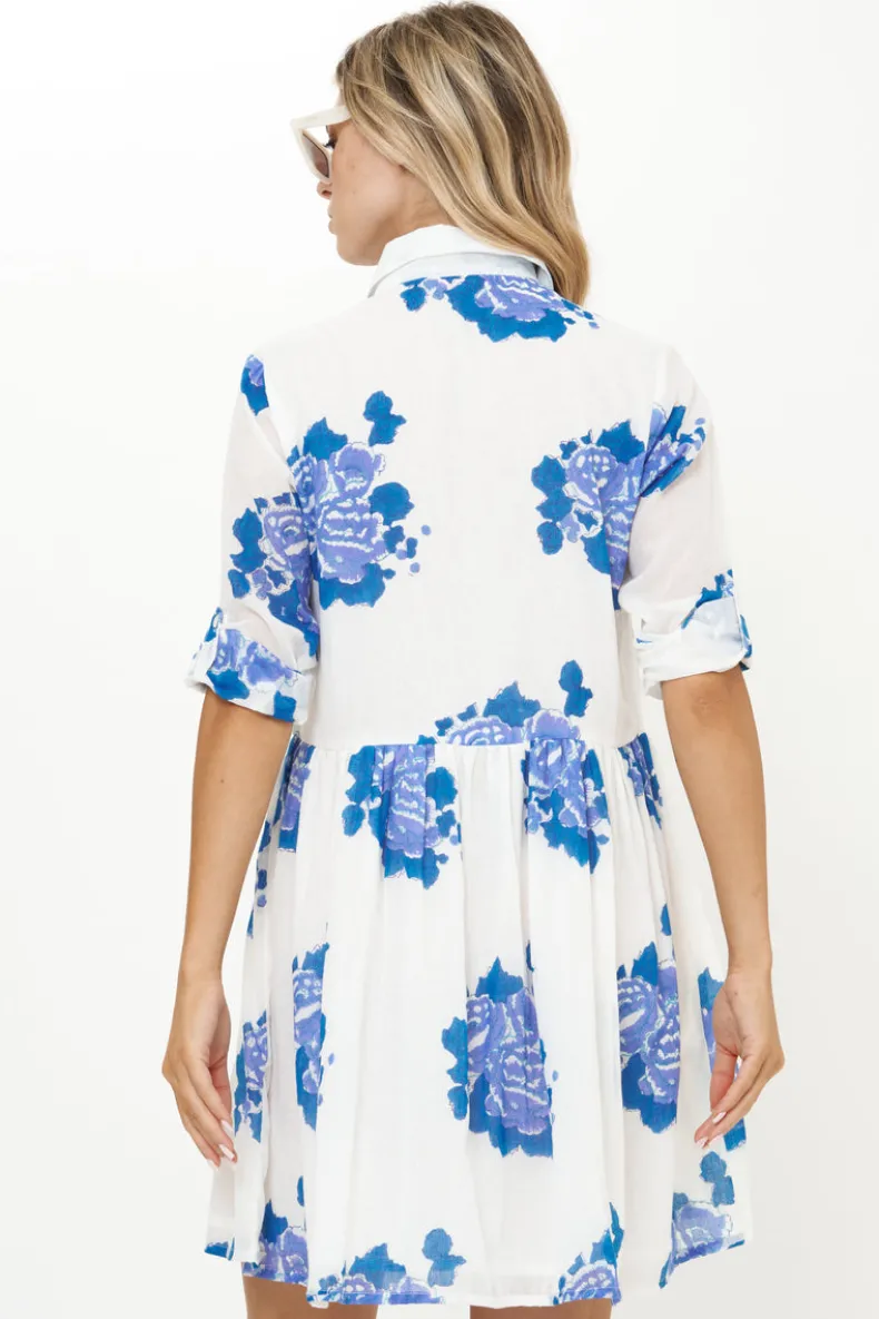 Long Sleeve Shirt Dress Mini- Portofino Blue