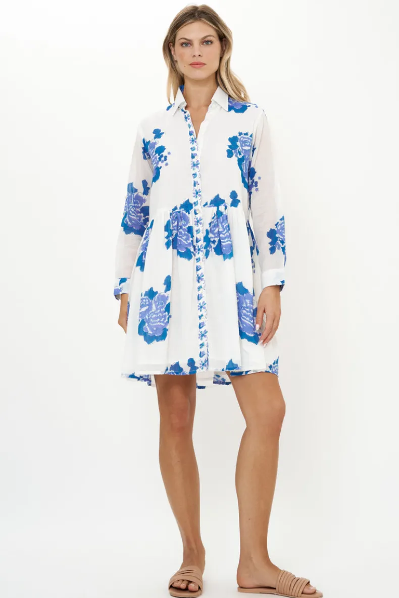 Long Sleeve Shirt Dress Mini- Portofino Blue
