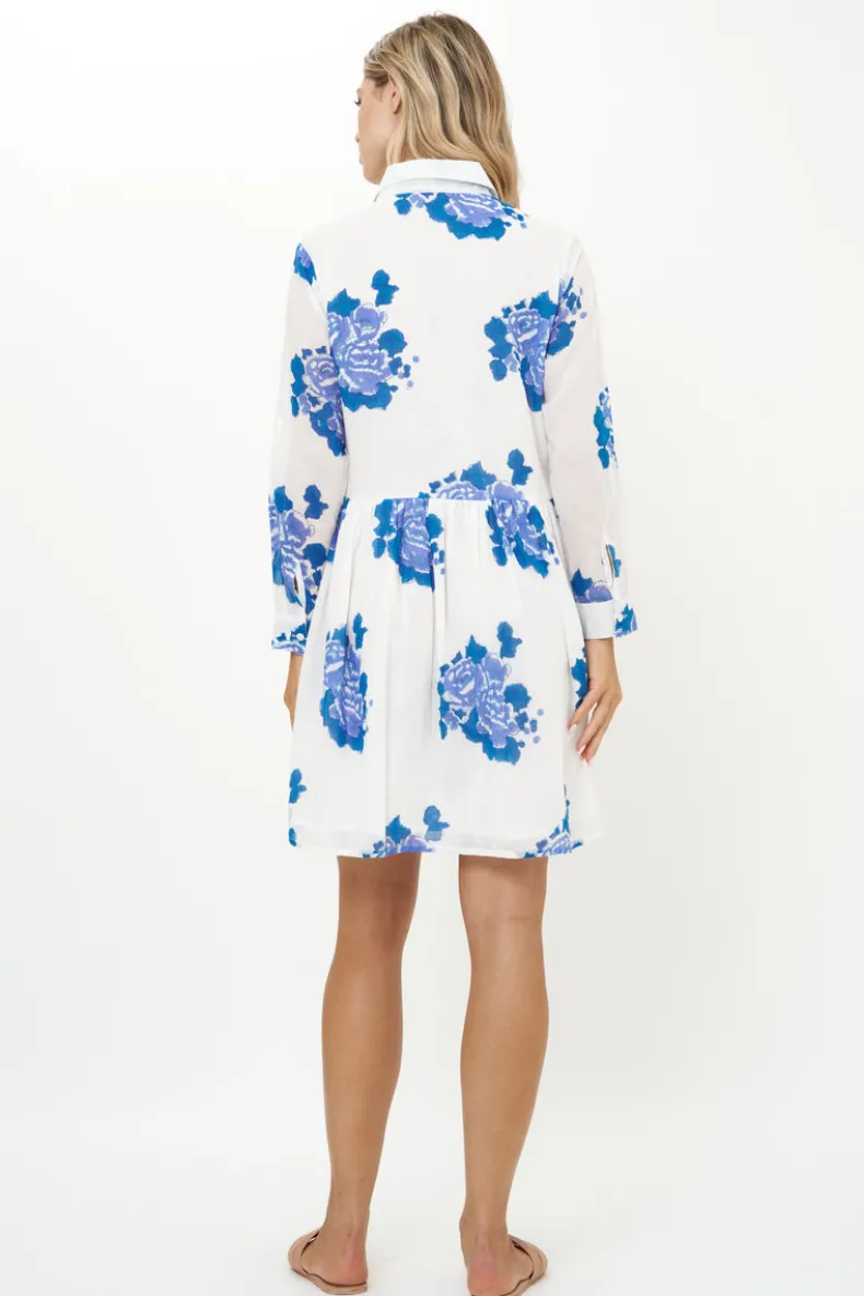 Long Sleeve Shirt Dress Mini- Portofino Blue