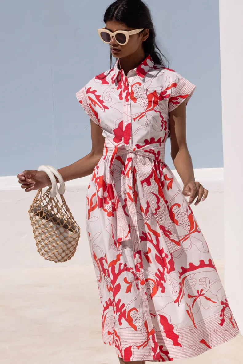 Belted Shirt Dress- Orchid Red