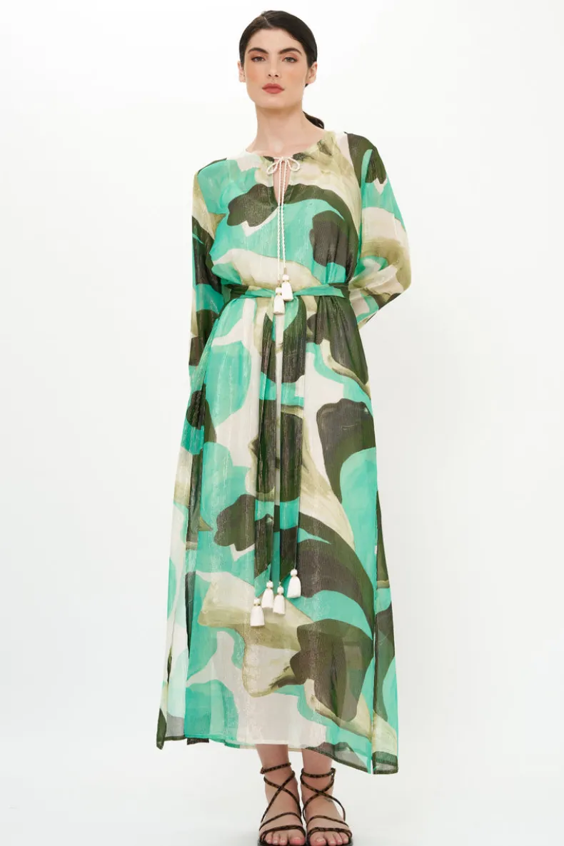 Belted Long Sleeve Shift Maxi- Ginkgo Green