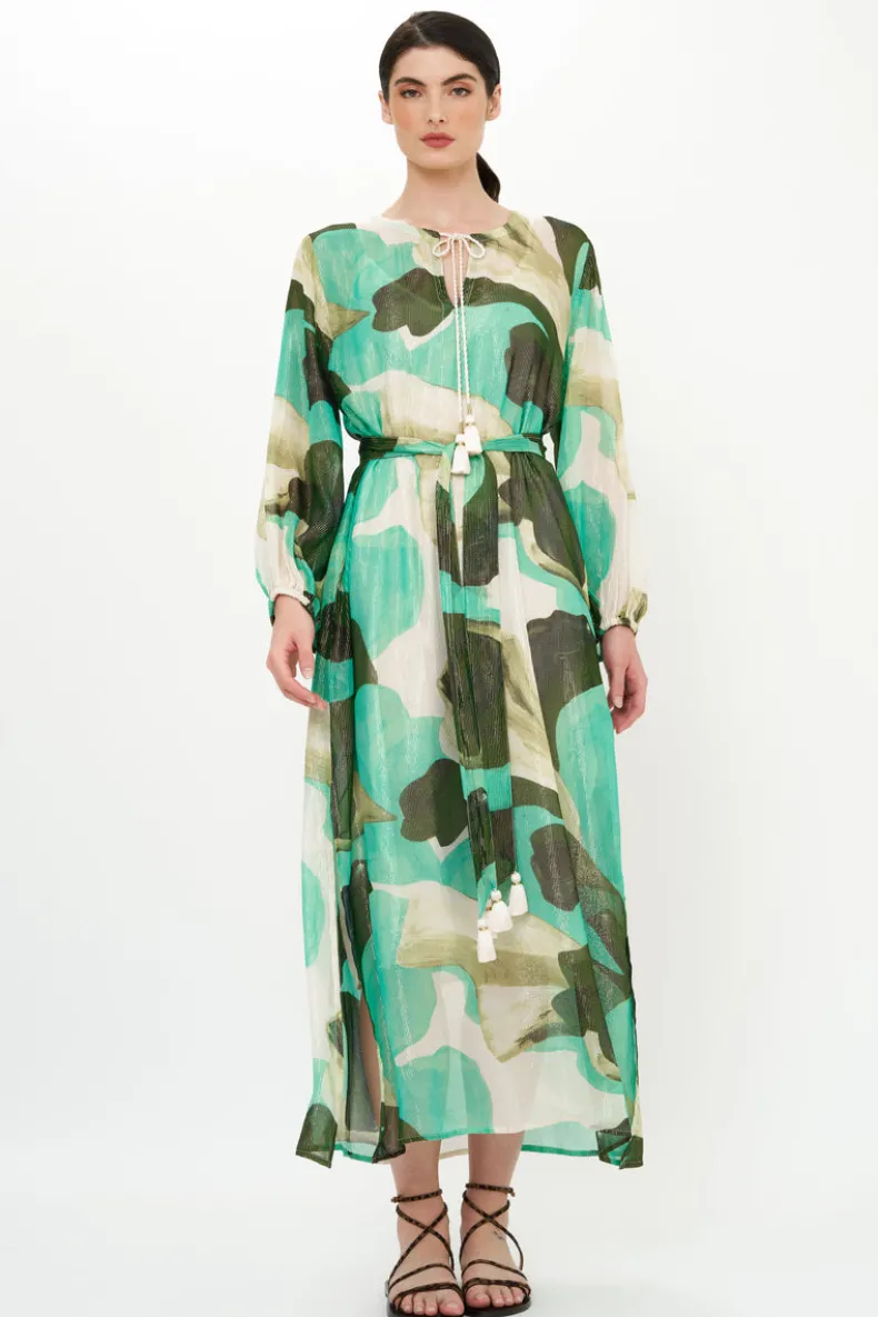 Belted Long Sleeve Shift Maxi- Ginkgo Green
