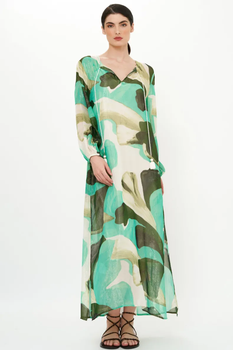 Belted Long Sleeve Shift Maxi- Ginkgo Green