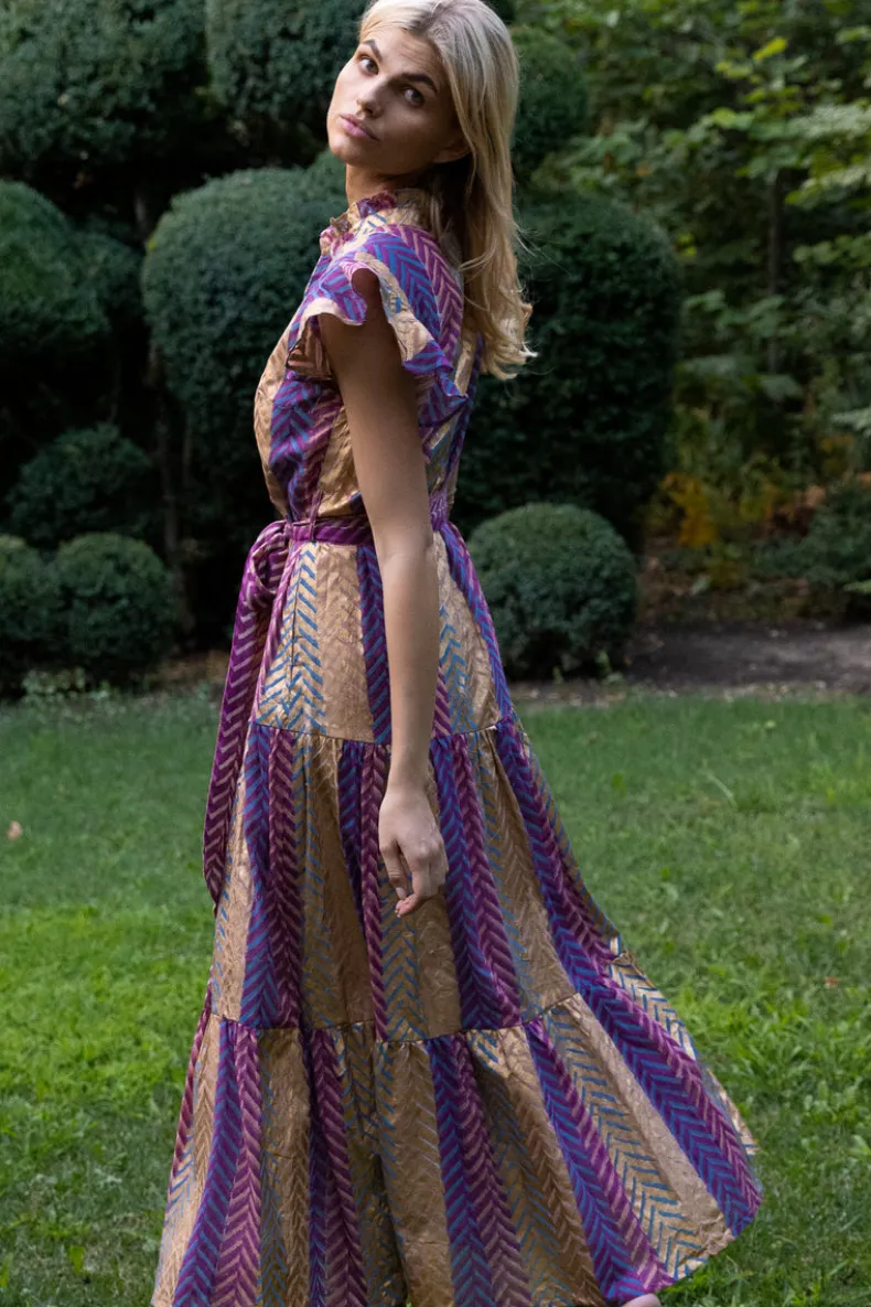 Ruffle Collar Button Maxi- Torino Blue