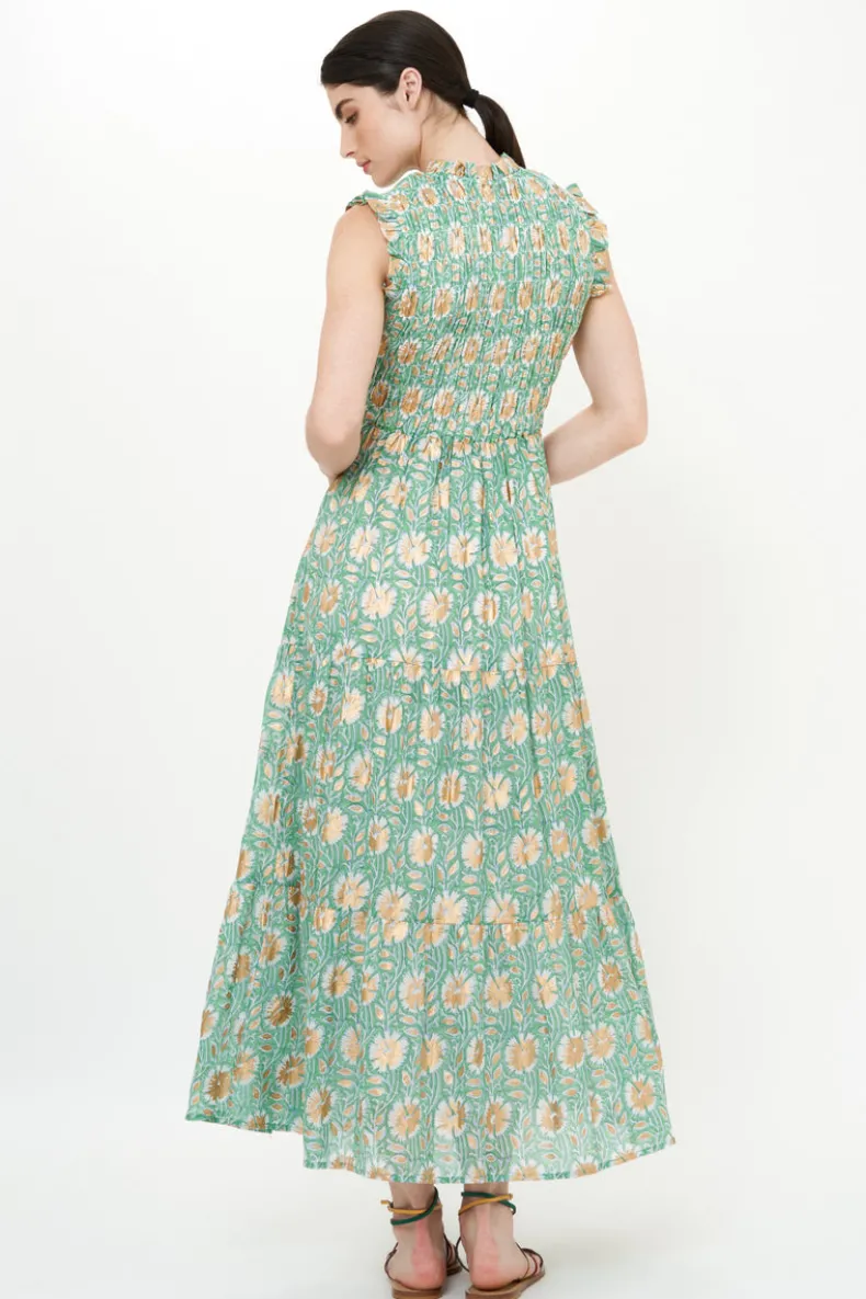 Sleeveless Smocked Maxi- Mughal Green