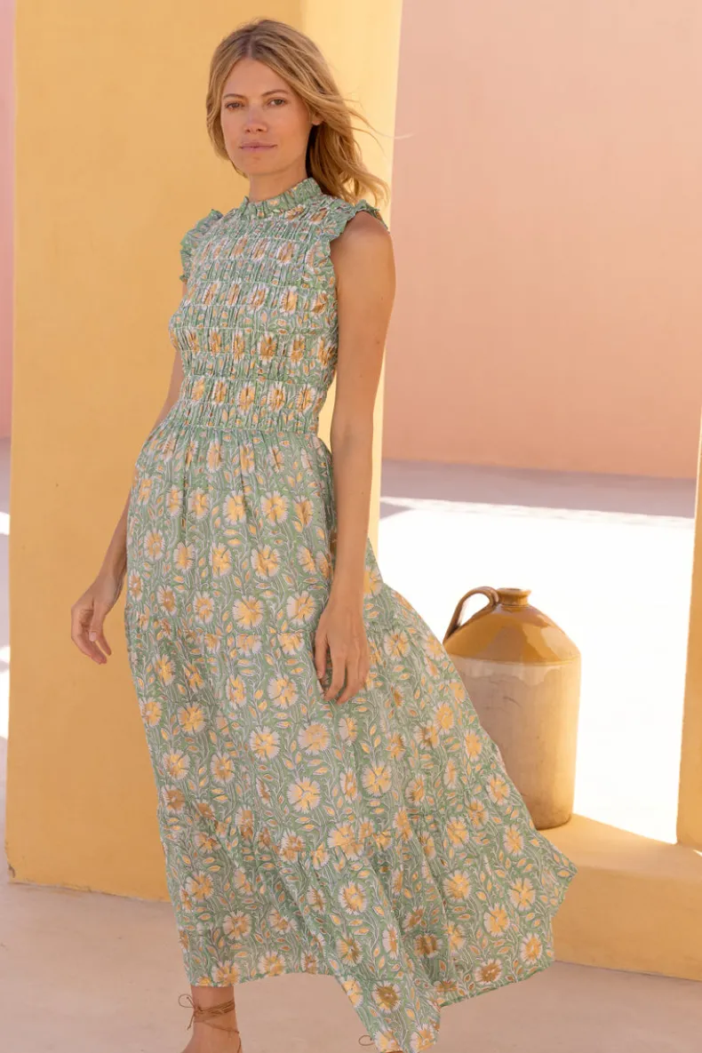 Sleeveless Smocked Maxi- Mughal Green