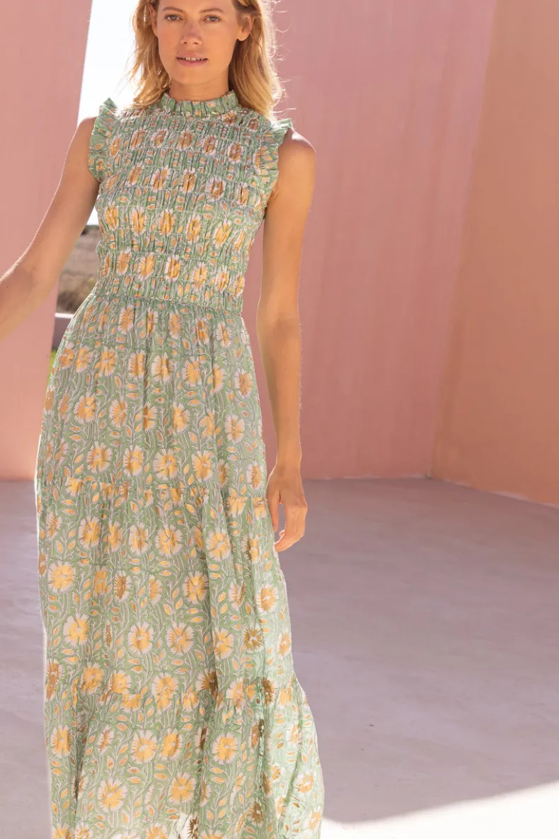 Sleeveless Smocked Maxi- Mughal Green