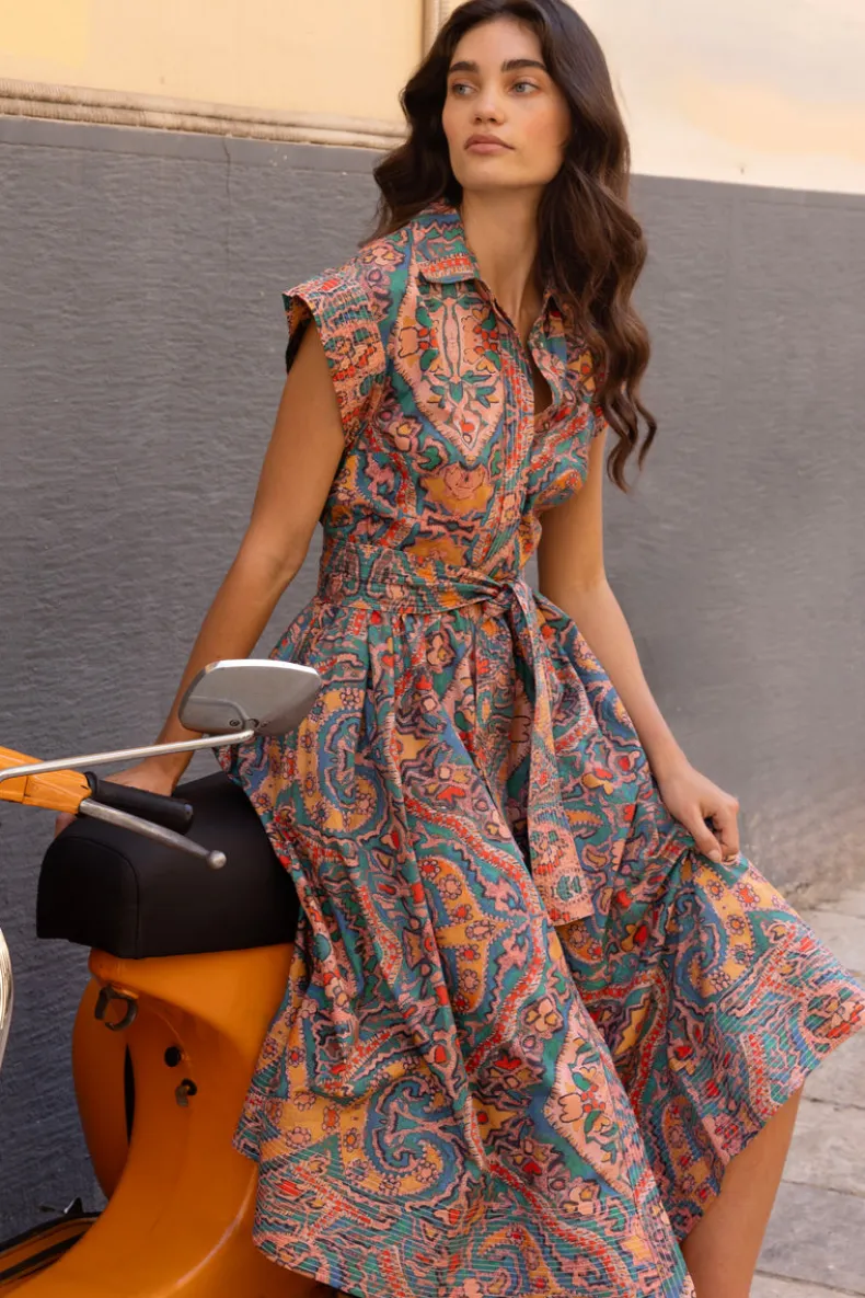 Belted Shirt Dress- Persia Aqua