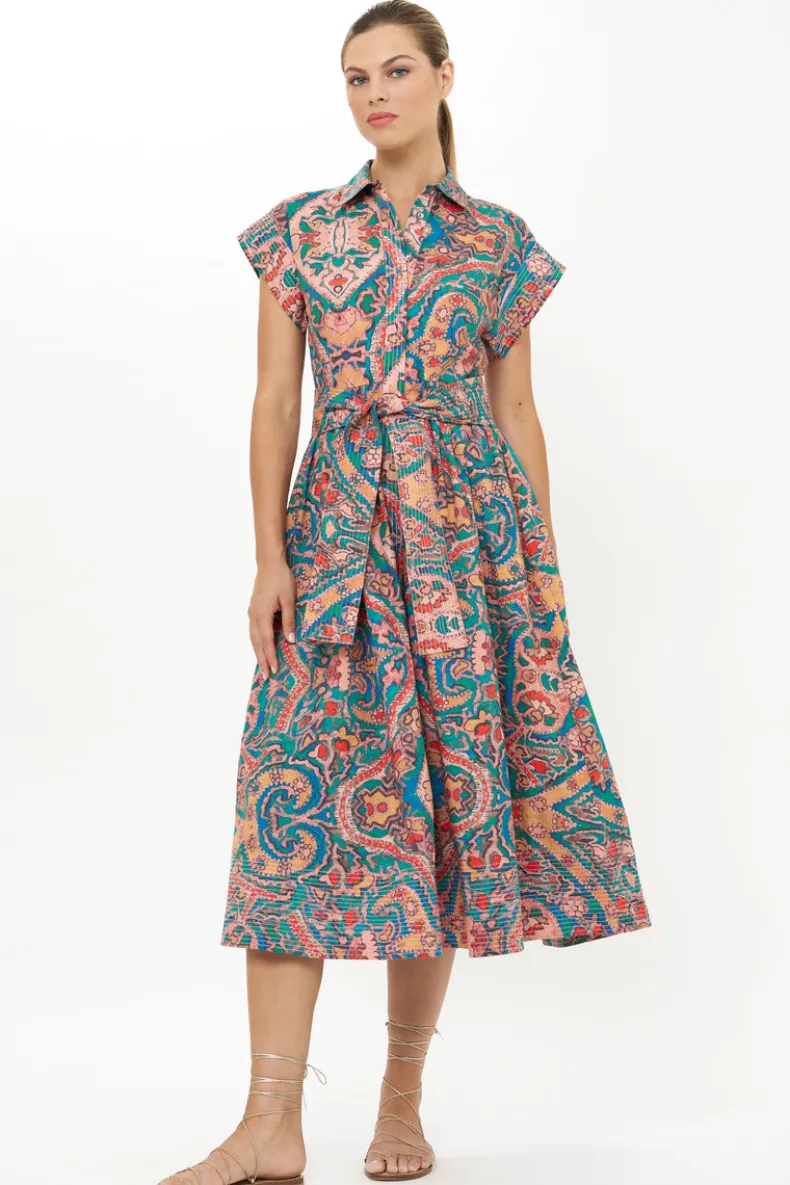 Belted Shirt Dress- Persia Aqua