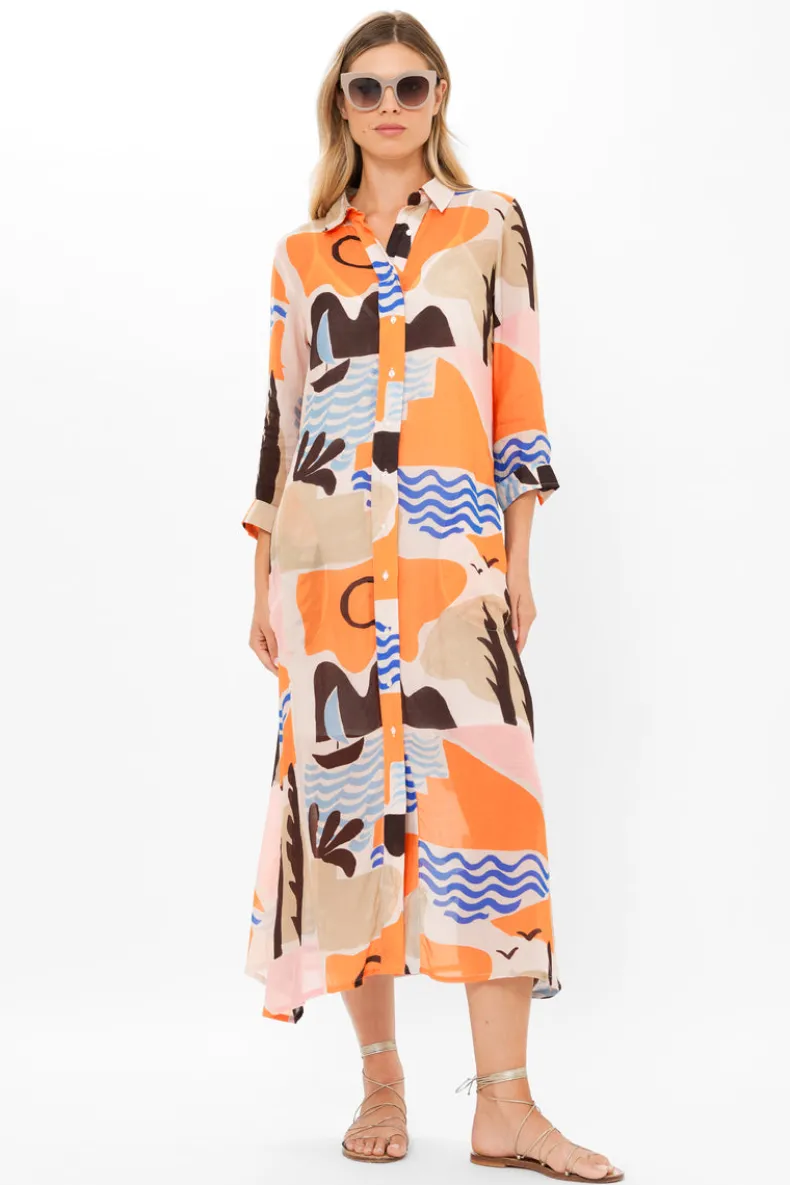 Shirt Dress Midi- Riviera Orange