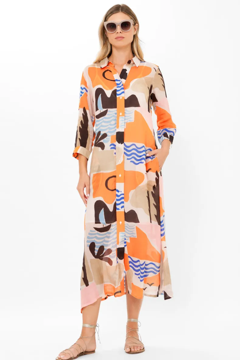 Shirt Dress Midi- Riviera Orange