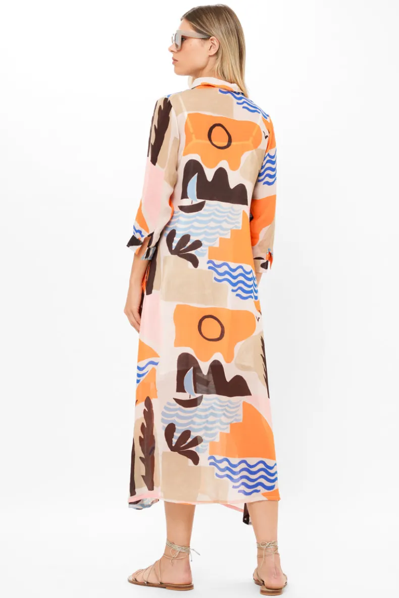 Shirt Dress Midi- Riviera Orange