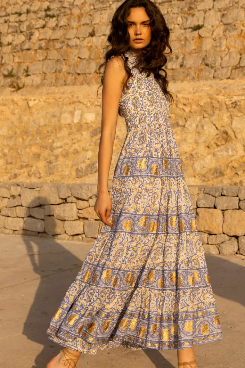 Sleeveless Smocked Maxi- Marseille Blue