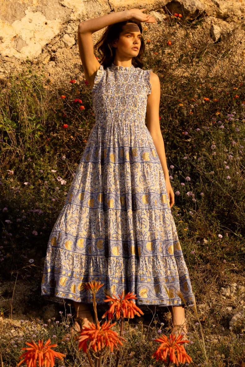 Sleeveless Smocked Maxi- Marseille Blue