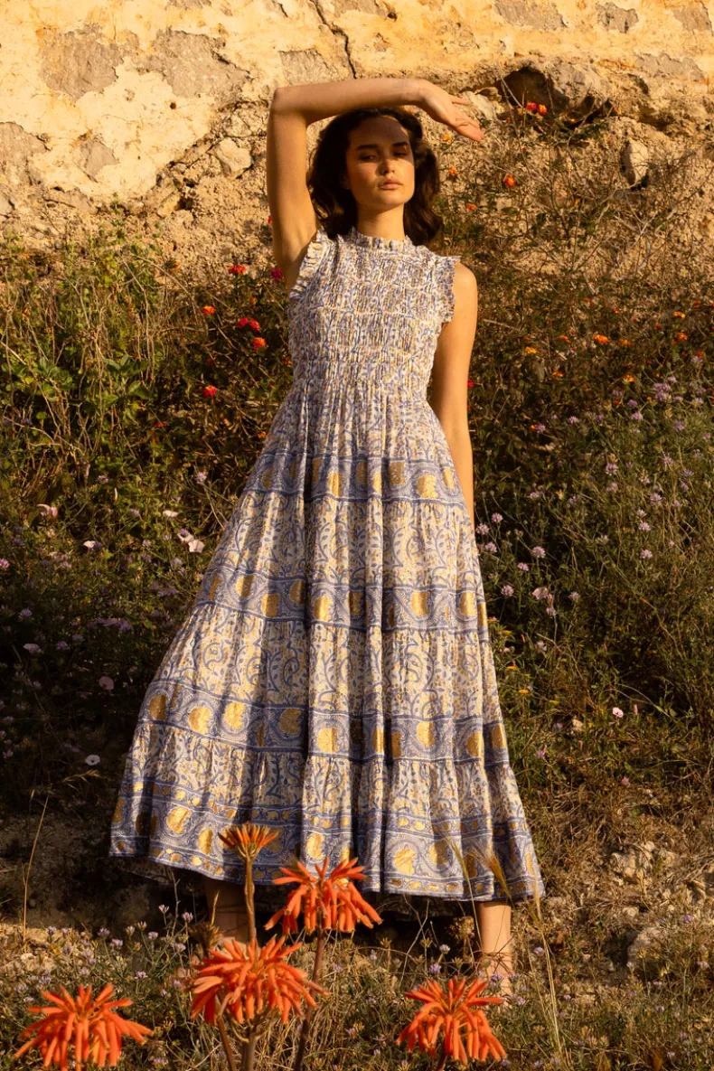 Sleeveless Smocked Maxi- Marseille Blue