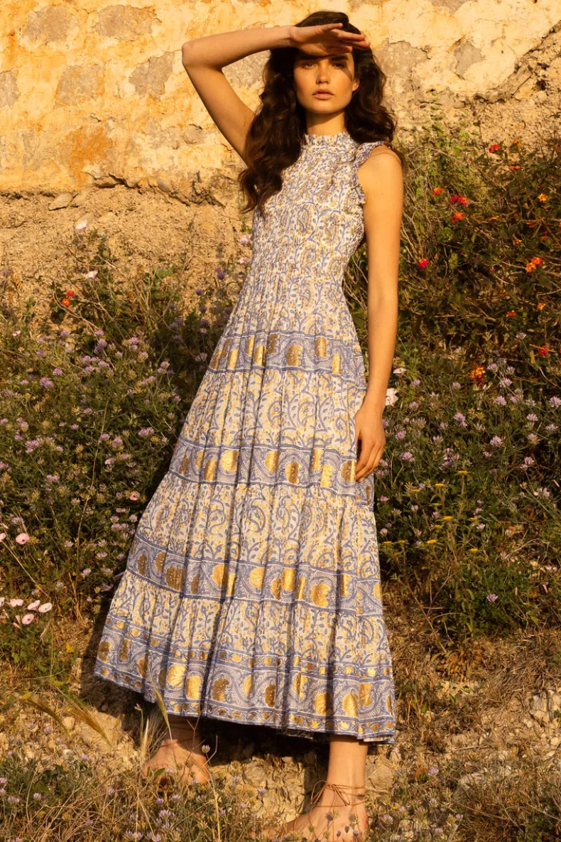 Sleeveless Smocked Maxi- Marseille Blue