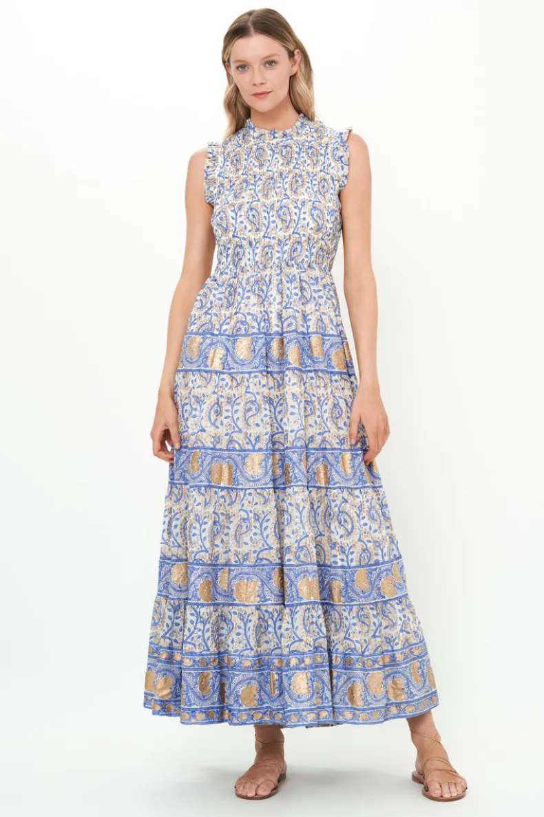 Sleeveless Smocked Maxi- Marseille Blue