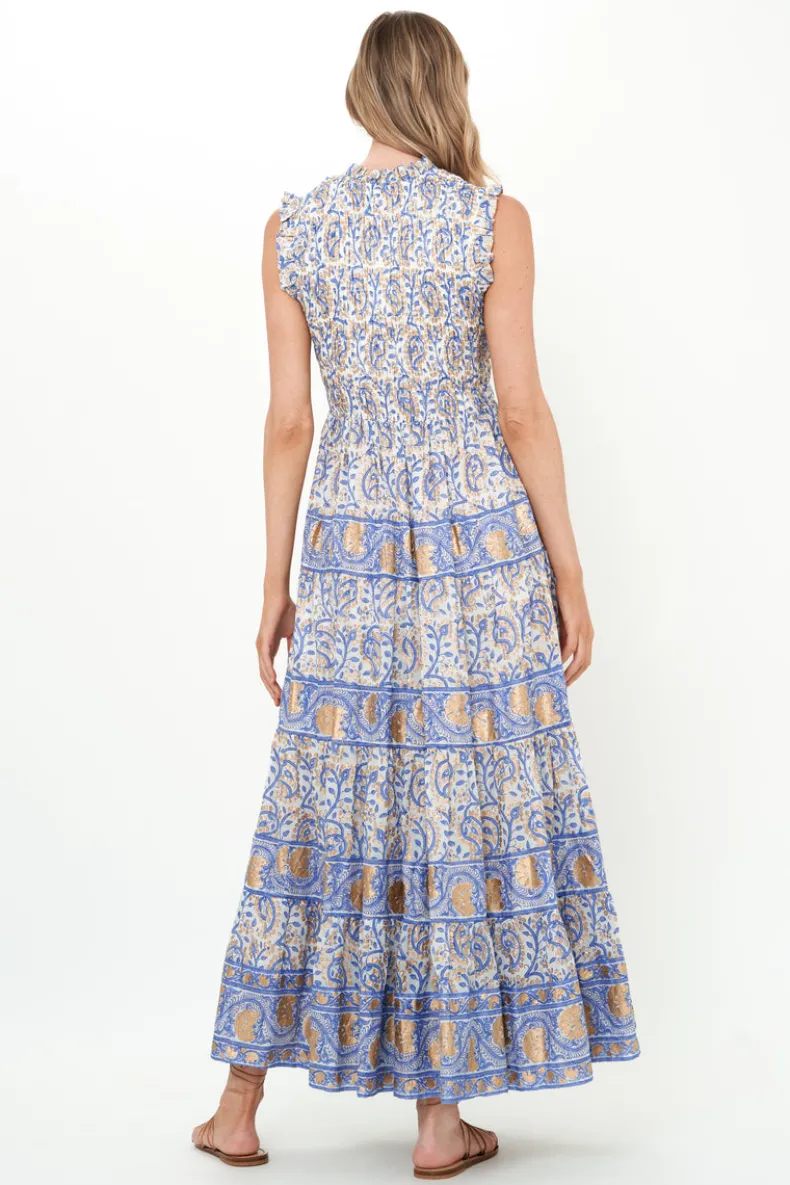 Sleeveless Smocked Maxi- Marseille Blue