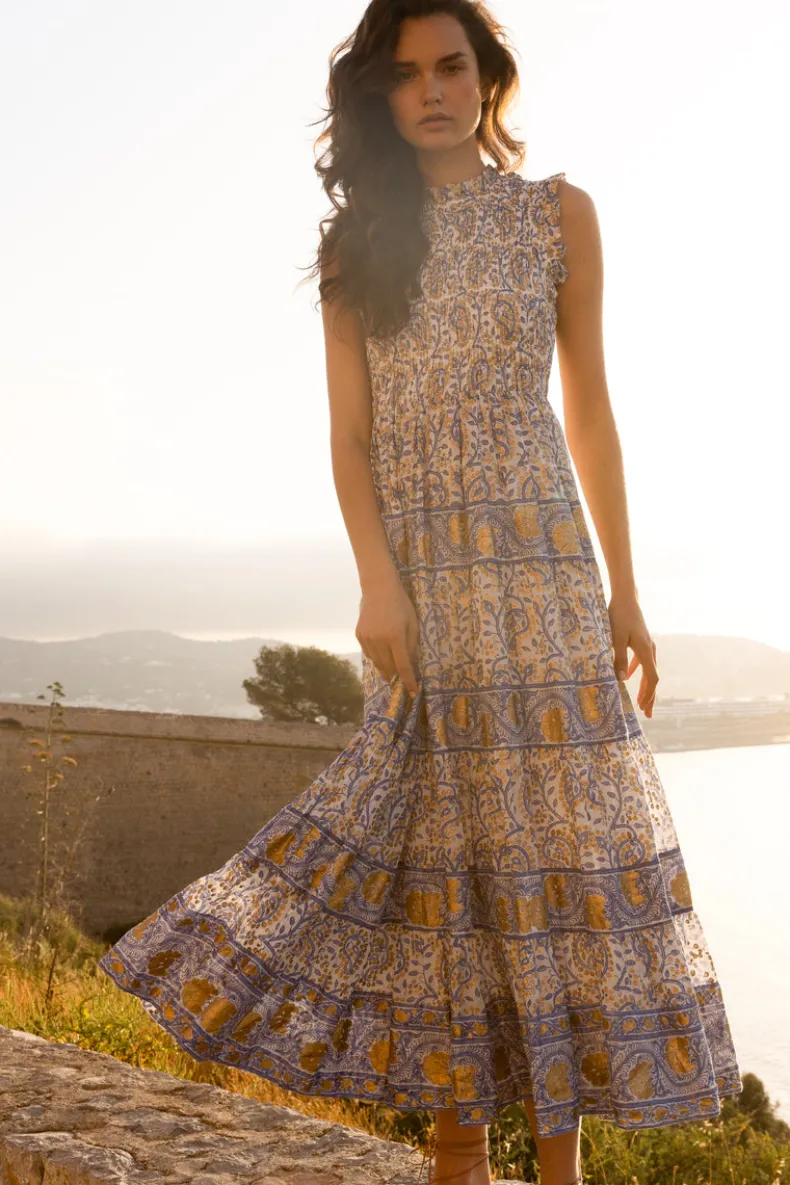 Sleeveless Smocked Maxi- Marseille Blue