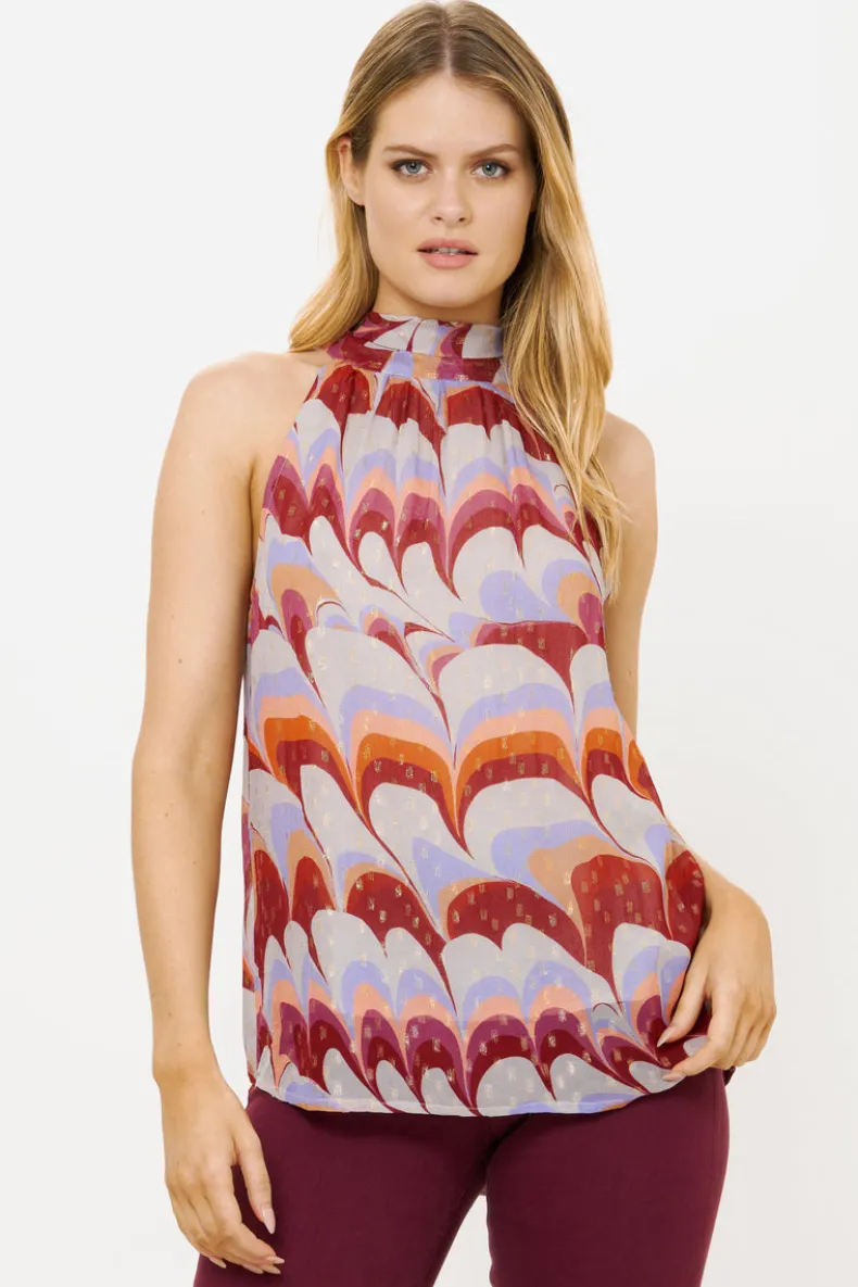 Sleeveless Tie Neck Top- Venice Cognac