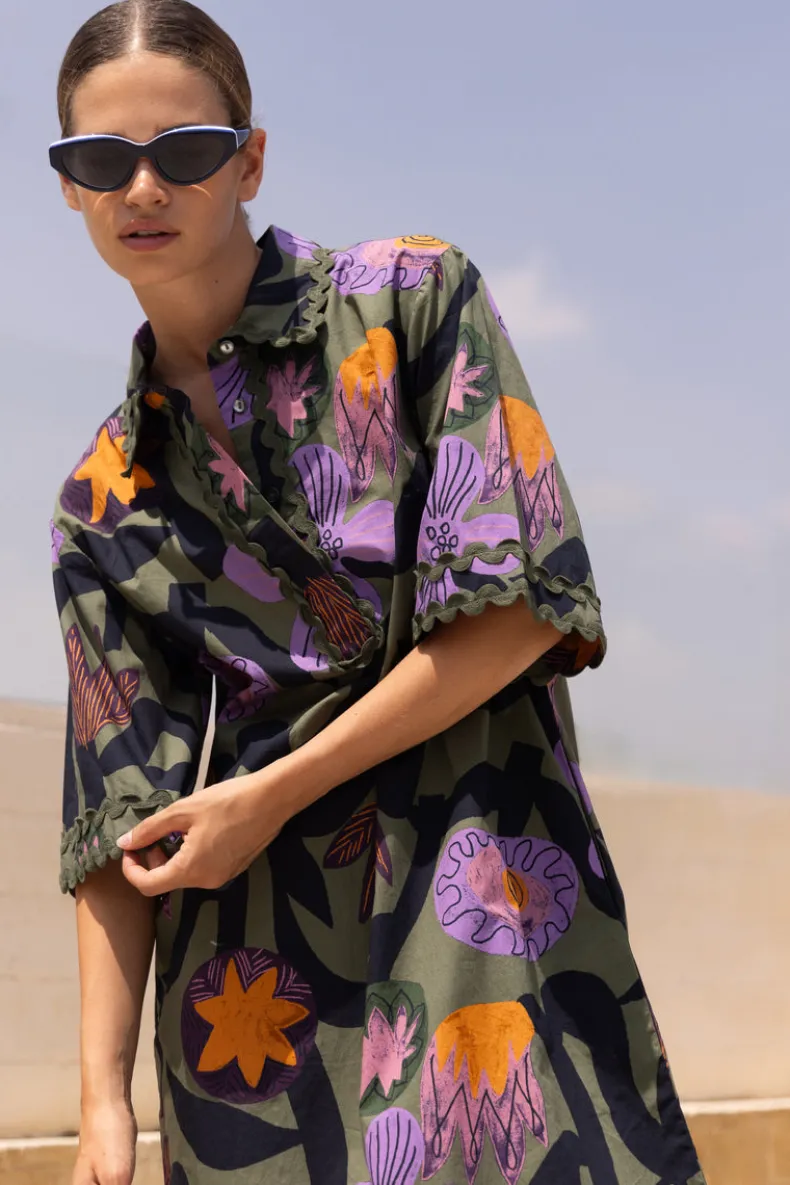 Collared Shirt Dress Mini- Bergen Olive