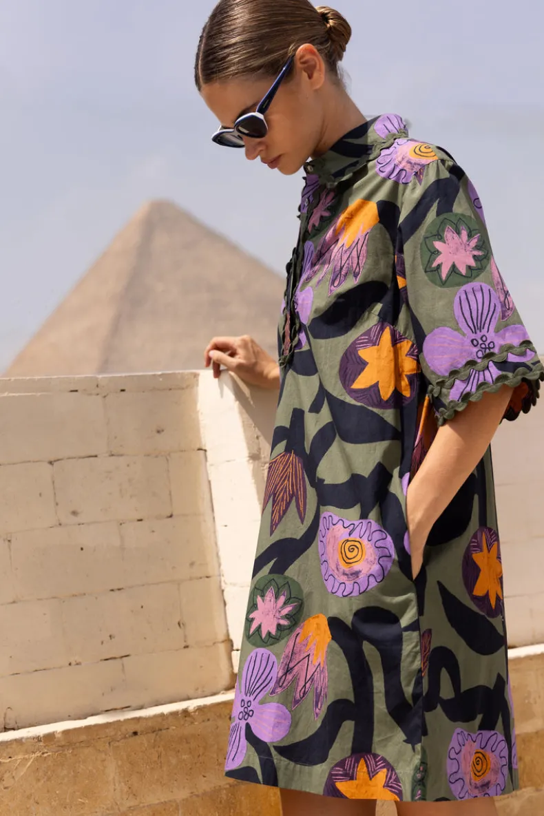 Collared Shirt Dress Mini- Bergen Olive