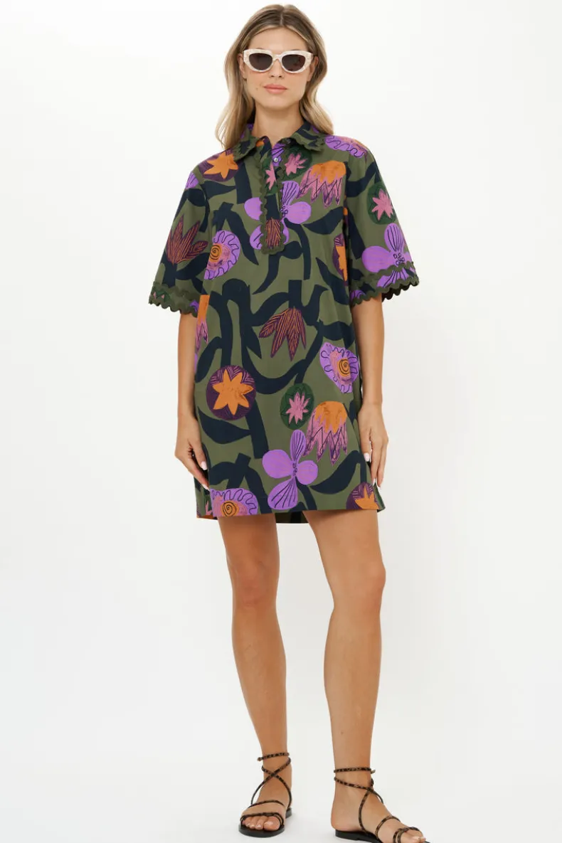 Collared Shirt Dress Mini- Bergen Olive