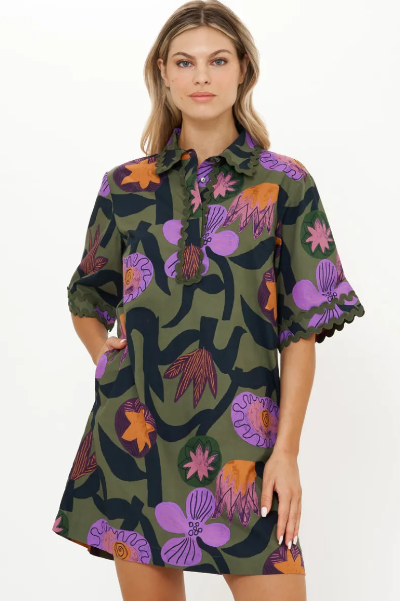 Collared Shirt Dress Mini- Bergen Olive