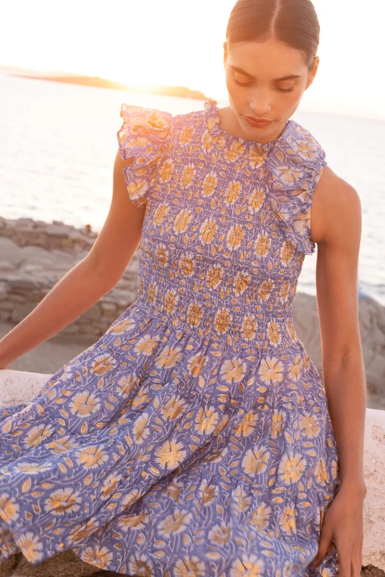 Smocked Flirty Short- Mughal Blue