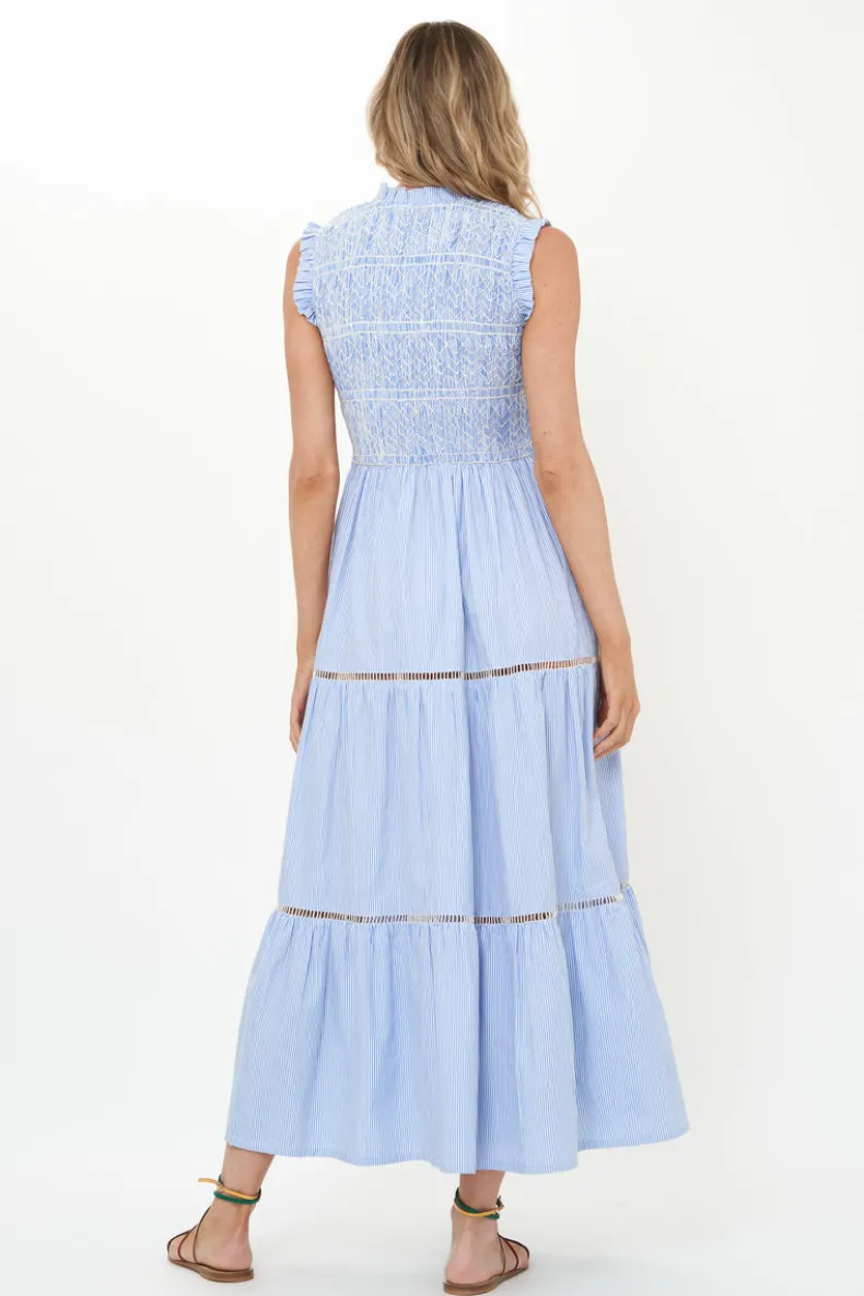 Sleeveless Smocked Maxi- Chatham Blue