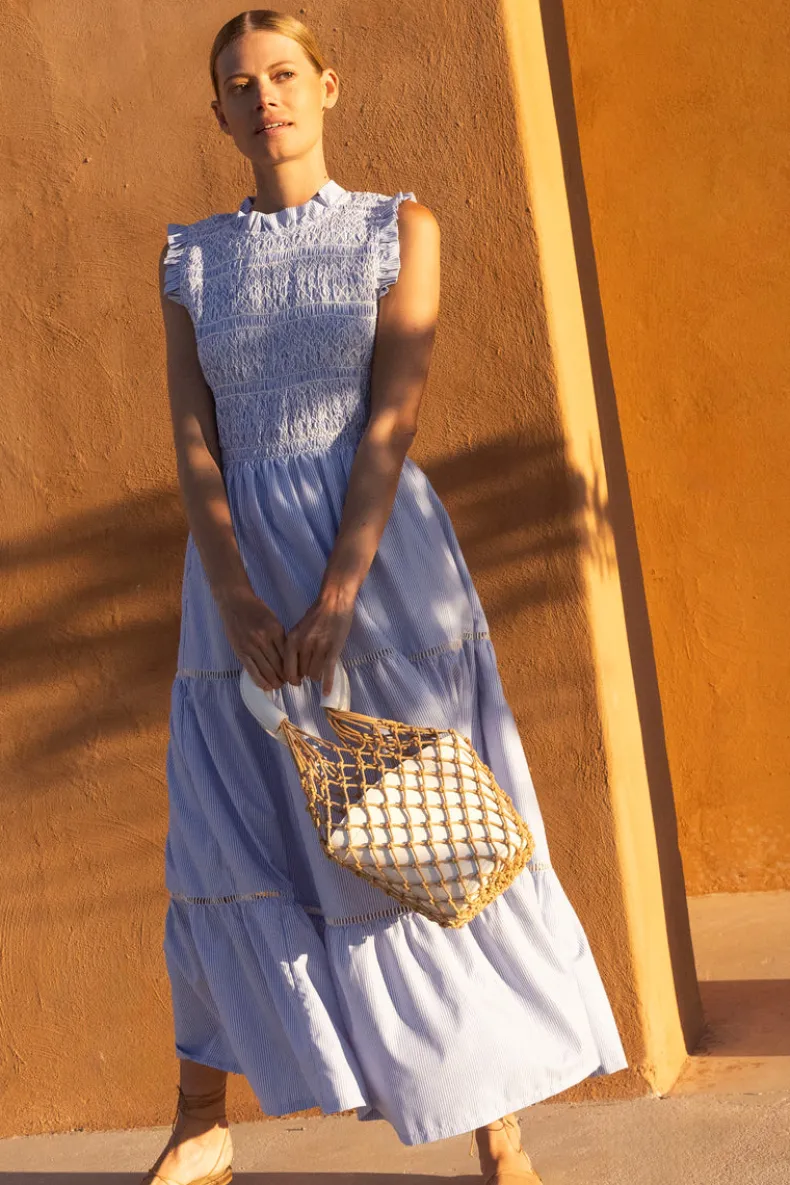 Sleeveless Smocked Maxi- Chatham Blue