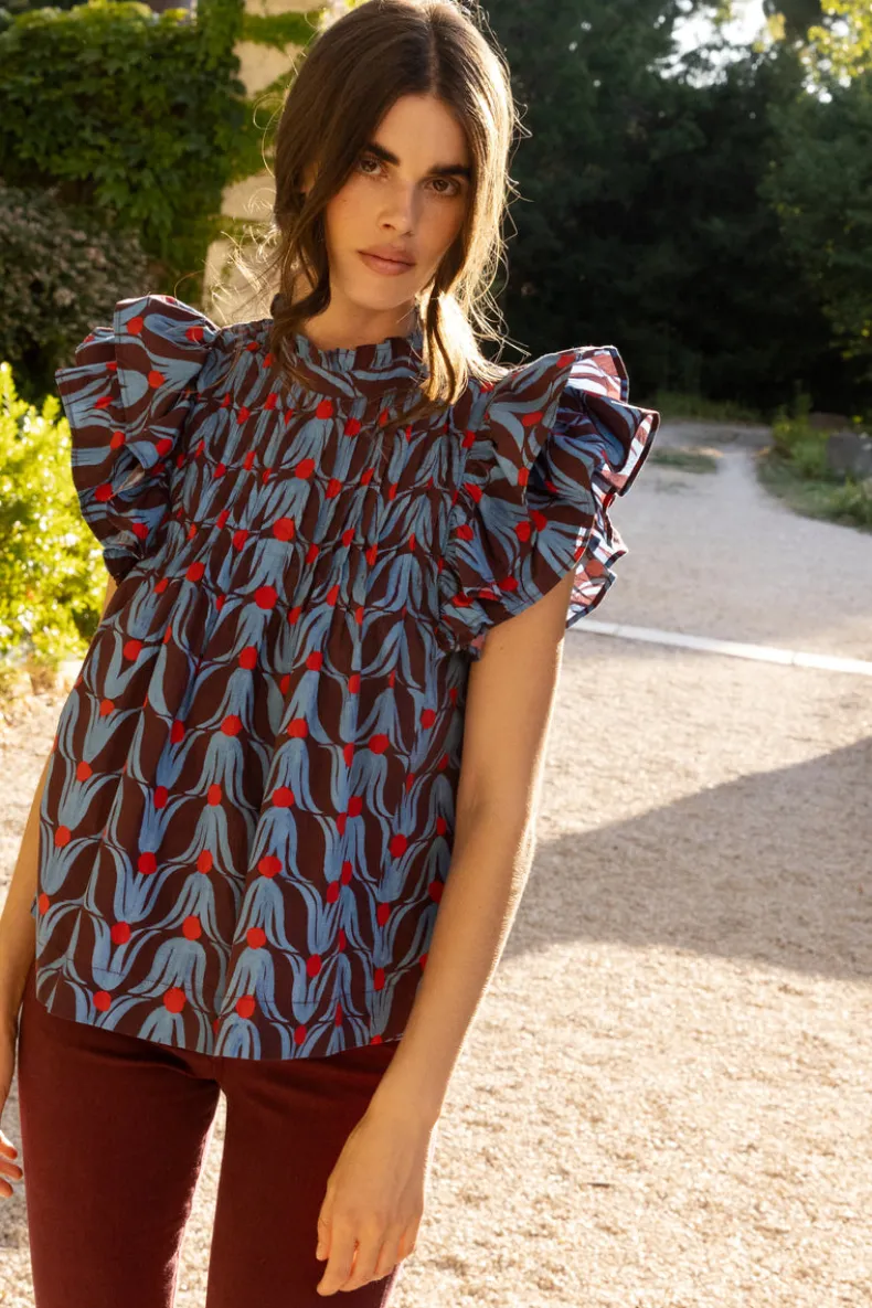 Pintuck Ruffle Top- Tulip Red