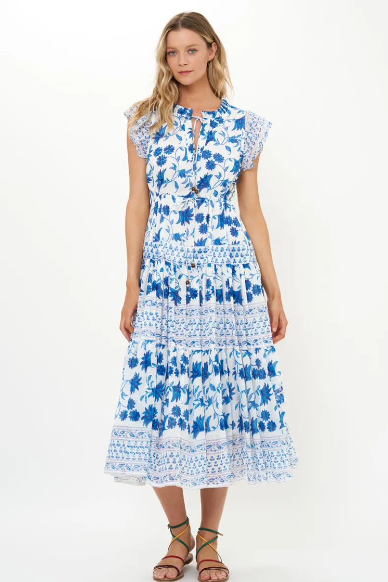 Cinched Flirty Midi- Marion Blue