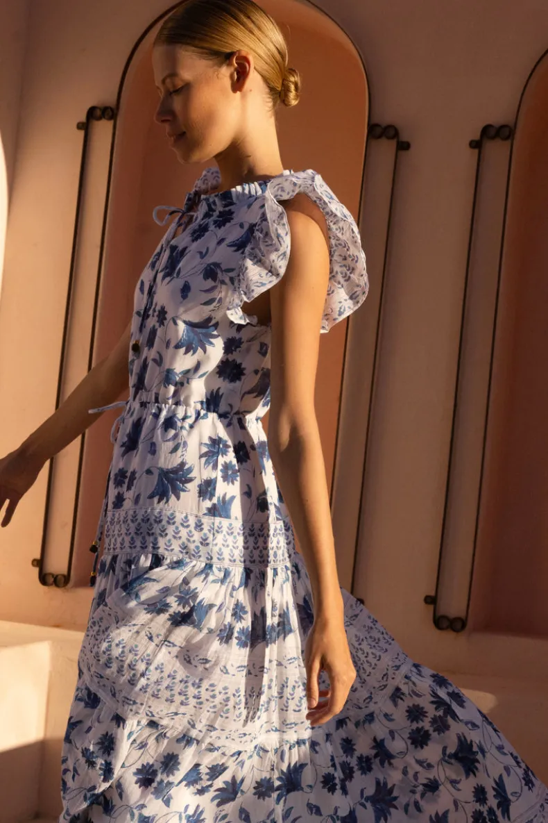 Cinched Flirty Midi- Marion Blue