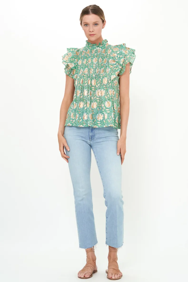 Pintuck Ruffle Top- Mughal Green