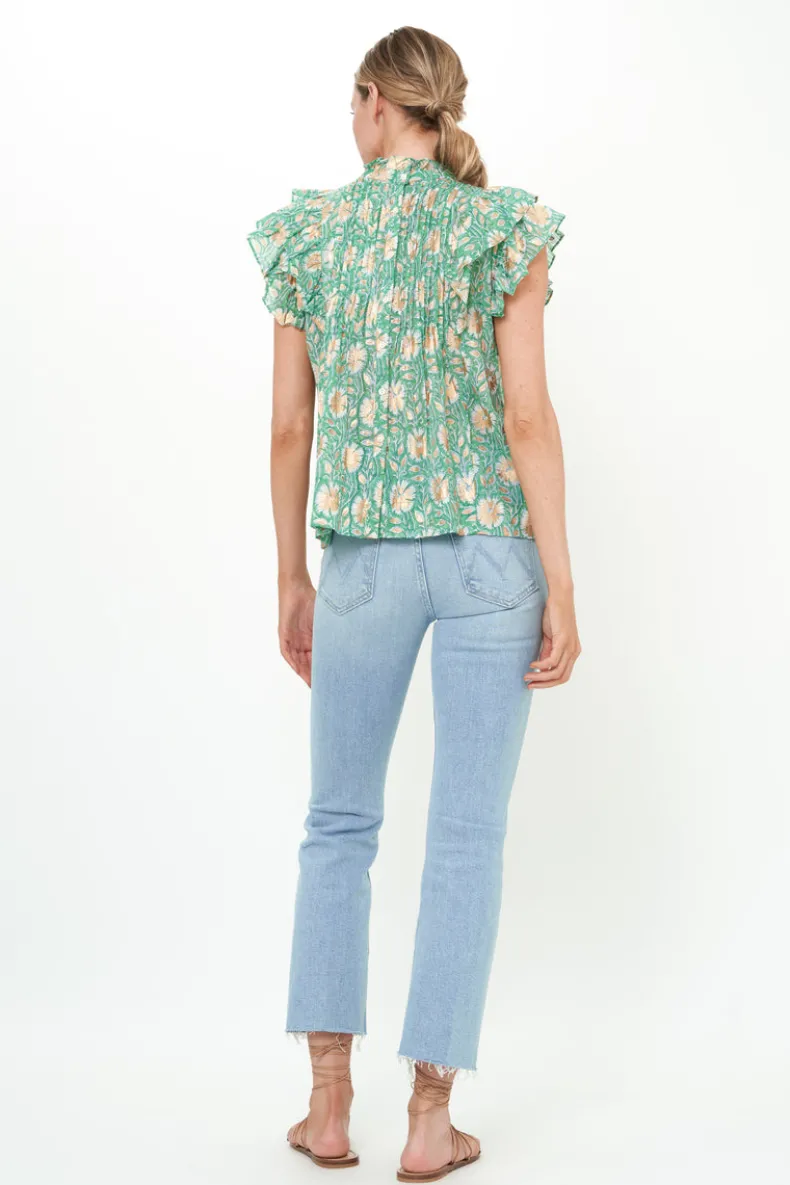 Pintuck Ruffle Top- Mughal Green