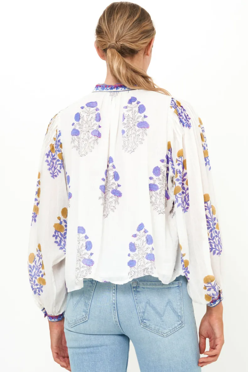 Mandarin Pintuck Blouse- Napa Blue