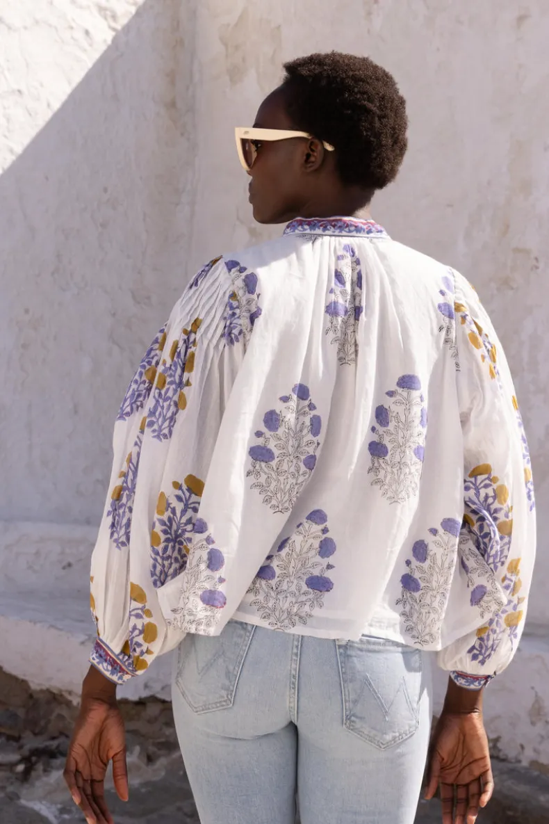 Mandarin Pintuck Blouse- Napa Blue