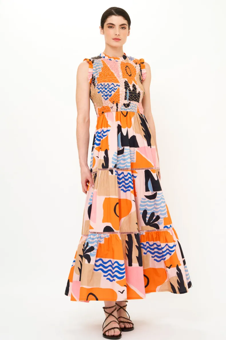 Sleeveless Smocked Maxi- Riviera Orange