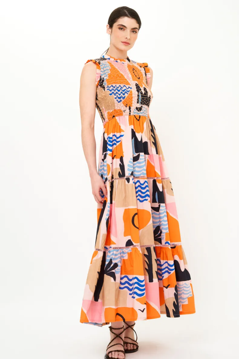 Sleeveless Smocked Maxi- Riviera Orange