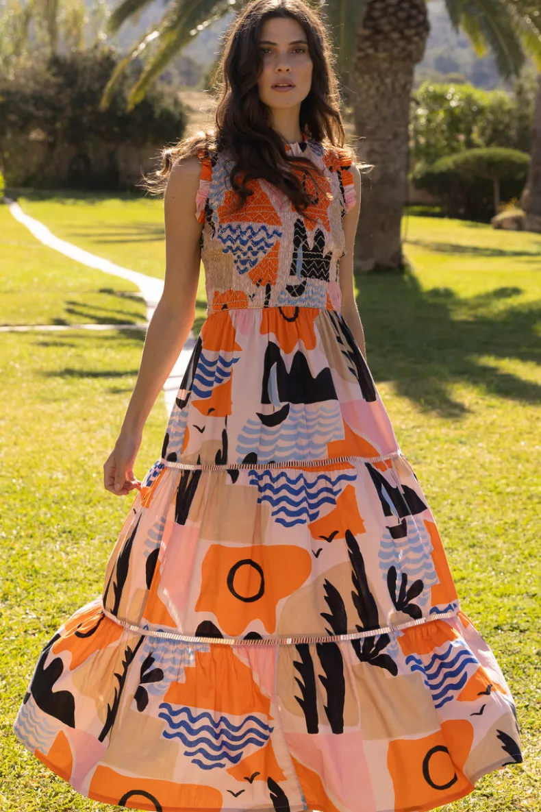 Sleeveless Smocked Maxi- Riviera Orange