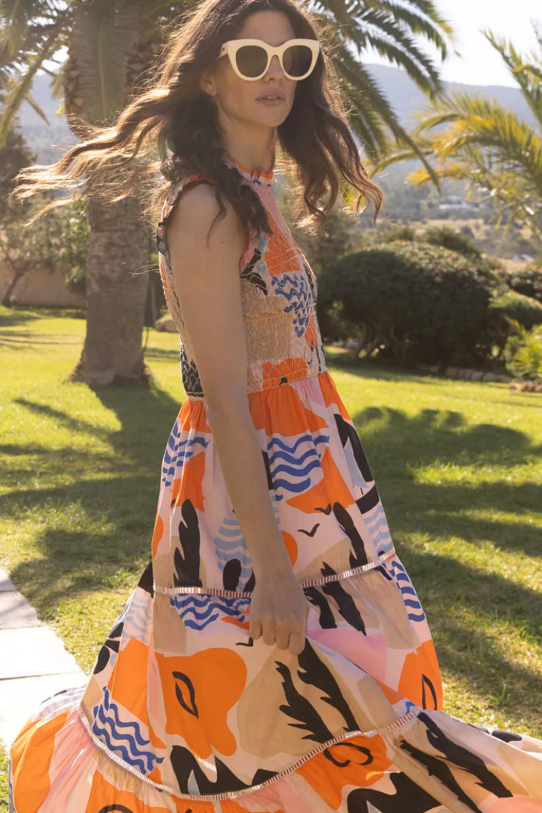 Sleeveless Smocked Maxi- Riviera Orange