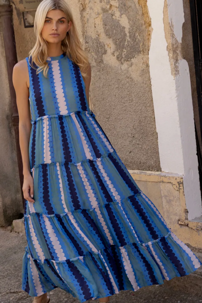 Ruffle Tiered Maxi- Meko Blue